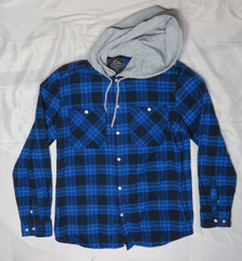 OUTDOOR JACKET MENS SHIRT JACK M NAVY BLUE PLAID FLANNEL HOODIE COTTON NEW NWOT