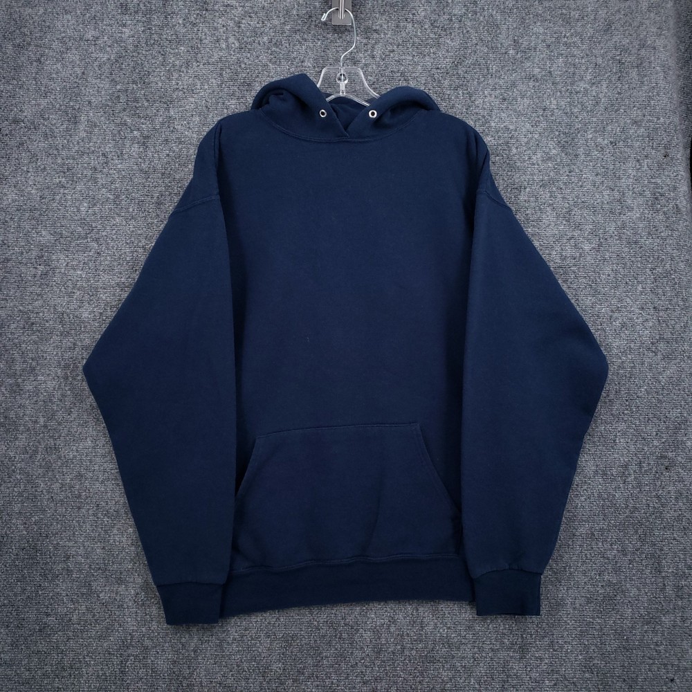 VINTAGE Eagle USA Hoodie Sweatshirt Mens XL Blue Pullover Blank Plain USA