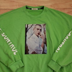 Maybe Crazy Sweatshirt Mens Large Green White Korean Streetwear Fashion Sweater