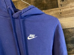 Mens Small Hoodie Plain Purple White Sewn Swoosh Long Sleeve Pullover Sweatshirt