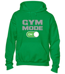 GYM MODE ON HOODY HOODIE TRAINING TOP BODYBUILDING FITNESS WEIGHTS