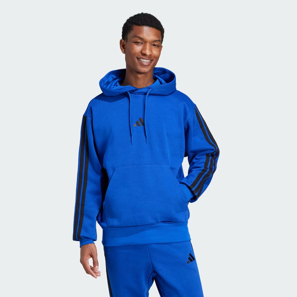 adidas Essentials 3-Stripes Fleece Hoodie Blue