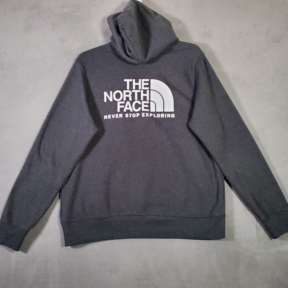 The North Face Hoodie Mens L Charcoal Gray Double Sided Logo Outdoor Hiking
