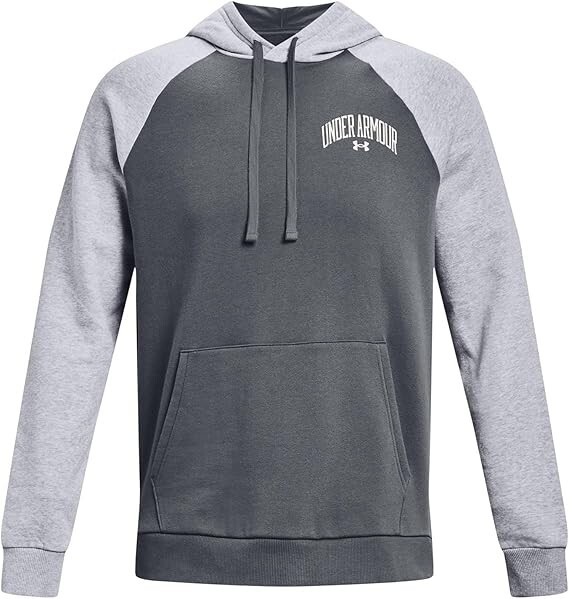 Under Armour Men’s Rival Wordmark Colorblock Hoodie – Pitch Gray/Light Heather