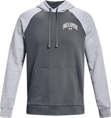 Under Armour Men’s Rival Wordmark Colorblock Hoodie – Pitch Gray/Light Heather