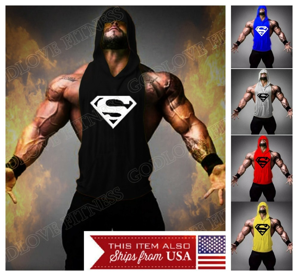 Hoodie Superman Tank Stringer Golds Men Bodybuilding Gym Muscle FAST SHIPPING!!!