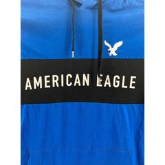 American Eagle Outfitters Blue Black Hoodie Pullover Eagle Logo Size L