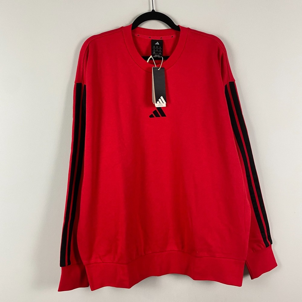 Adidas Essentials 3 Stripe Sweatshirt Size XL Red Crew Neck Pullover