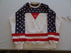 Vintage Antigua United States Flag US All Over Sweatshirt Men’s Large Flaws