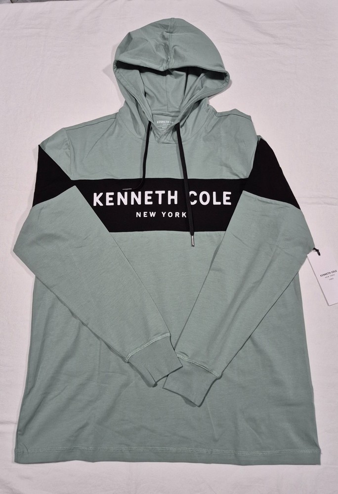 Kenneth Cole New York Long Sleeve Hoodie Shirt –Black /green Core Spring