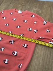 Champion Reverse Weave Long Sleeve Crew Neck Sweatshirt Men’s S Coral Pink Logos