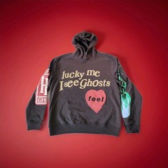 Kanye West Unisex Medium Lucky Me I See Ghosts Puff Letter Gry Hoodie Kid Kudi