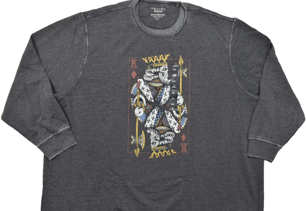 LUCKY BRAND MEN’S BURNOUT SKULL KING CREW SWEATSHIRT SIZE 5XL GRAY COTTON NEW