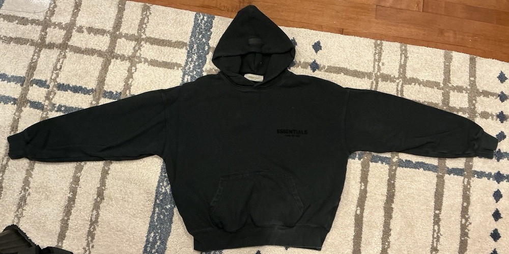 Black Fear Of God Essentials Pullover Hoodie “stretch limo” Size Small