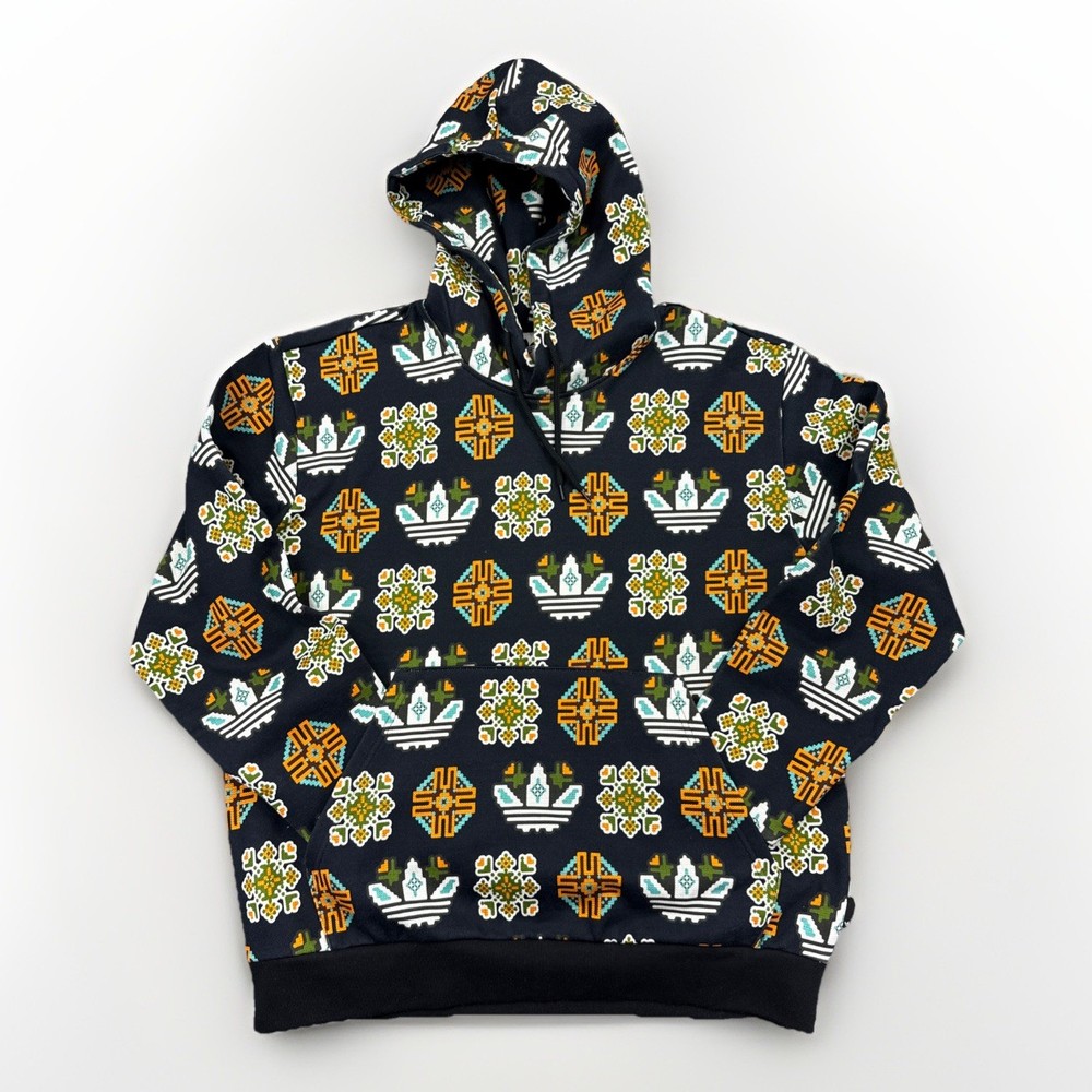 Adidas Originals Trefoil Hoodie JW1085 Black Multicolor Pixel Geo Men’s Large