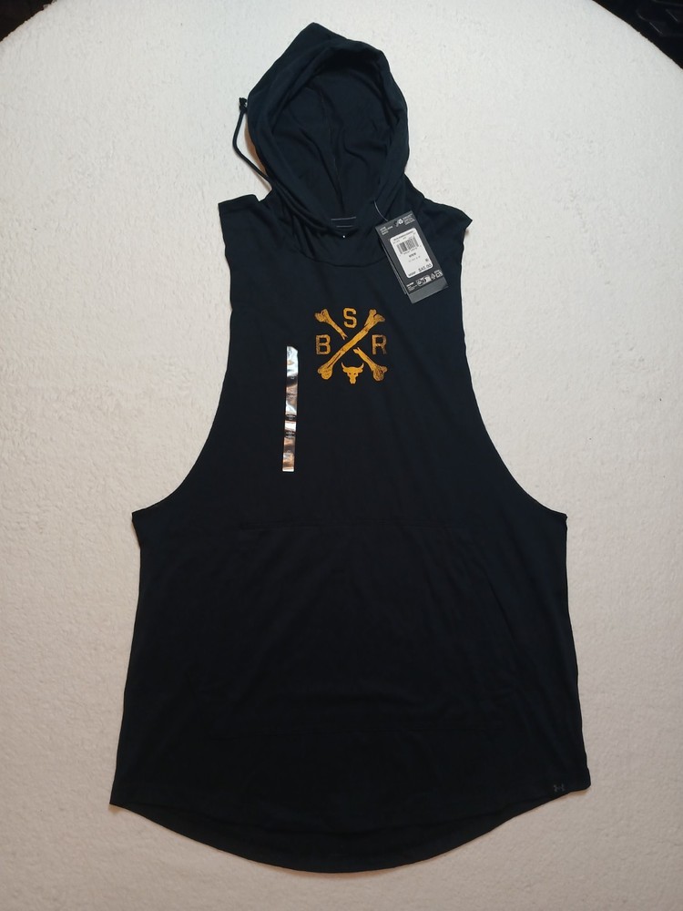 Under Armour Project Rock Sleeveless Hoodie Mens Medium Black Graphic Gym NWT