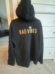 Members Only Hoodie Mens Small Black BAD VIBES Mean Bear Travel Hip Hop