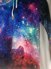 Hoodie Colorful Galaxy Blue/Green SPACE Stretch Athletic Gym Sweatshirt Sz XL
