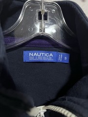 Vtg Sm Nautica Blue Sail Colorblock Quarter Zip Fleece Spellout Purple Green 90s