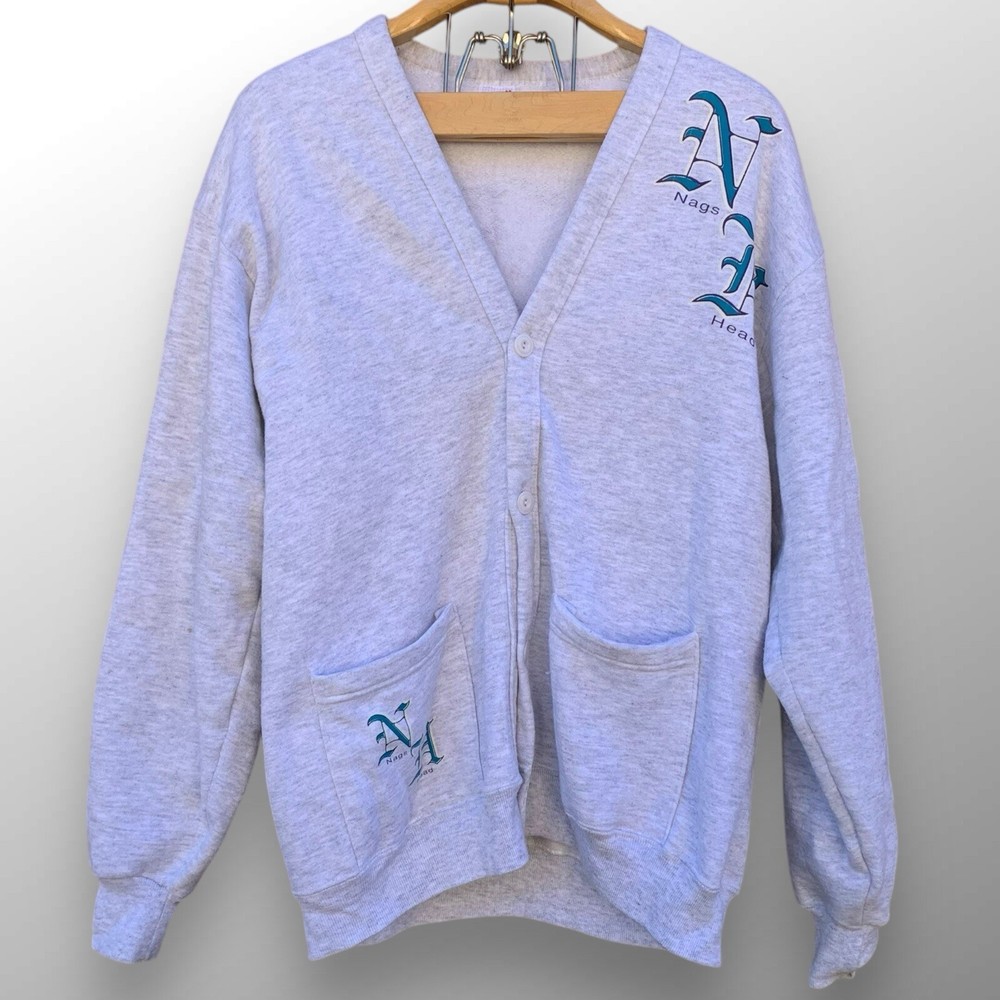 Vintage Nags Head North Carolina Jerzees Cardigan Sweater Gray One Size USA