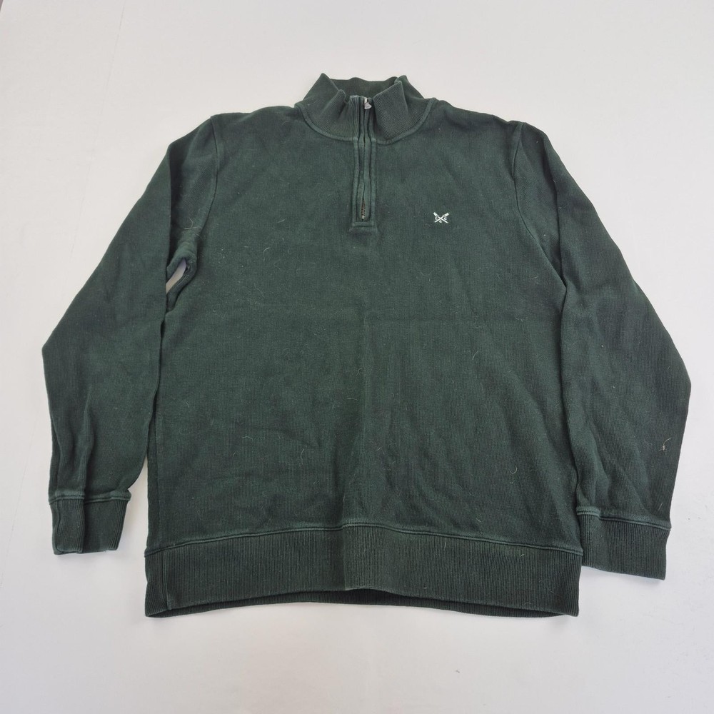 Crew Clothing Sweatshirt Large Green Mens 100% Cotton 1/4 Zip Long Sleeve