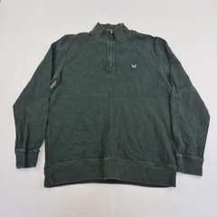Crew Clothing Sweatshirt Large Green Mens 100% Cotton 1/4 Zip Long Sleeve