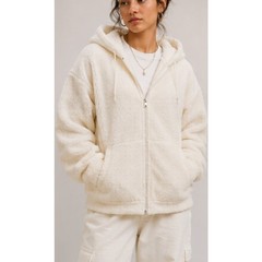 NWT Cernucci Oversized Borg Sherpa Zip Hoodie Off White Boxy Unisex Size S