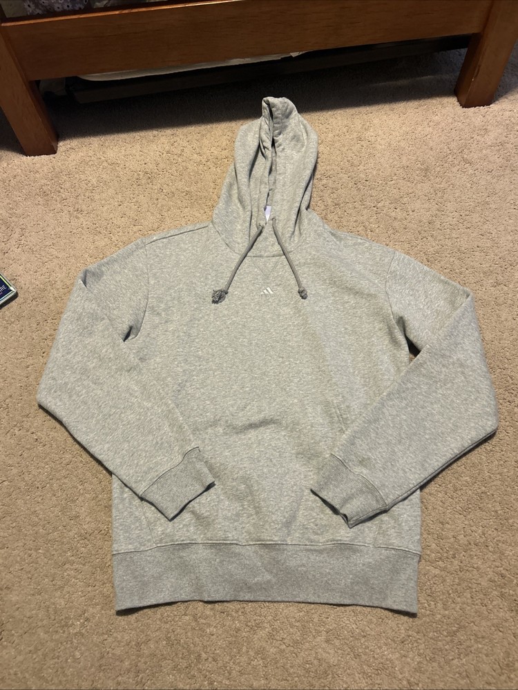 Men’s ADIDAS ALL SEASON PULLOVER HOODIE Sz S Gray IX3958 Center Logo