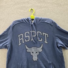 Under Armour x Project Rock Men Hoodie LARGE Blue Bull RSPCT Logo Short Sleeve