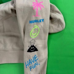 Hurley Aloha Fleece-lined Hoodie Mens L Tan Volcano Sleeve Logo Skate Surf EUC