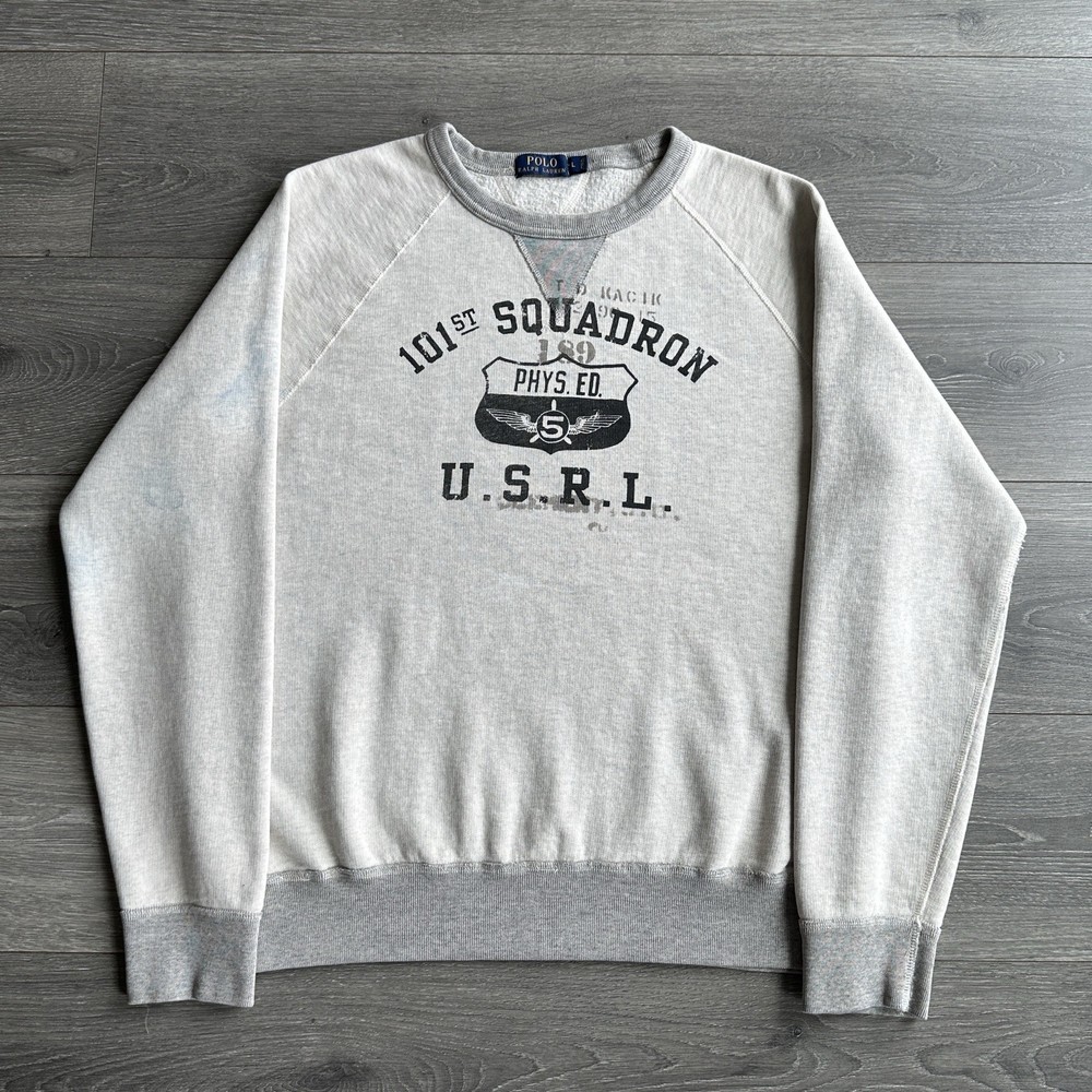 Polo Ralph Lauren Sweatshirt Men’s Large Grey Crewneck USRL Navy Military Style