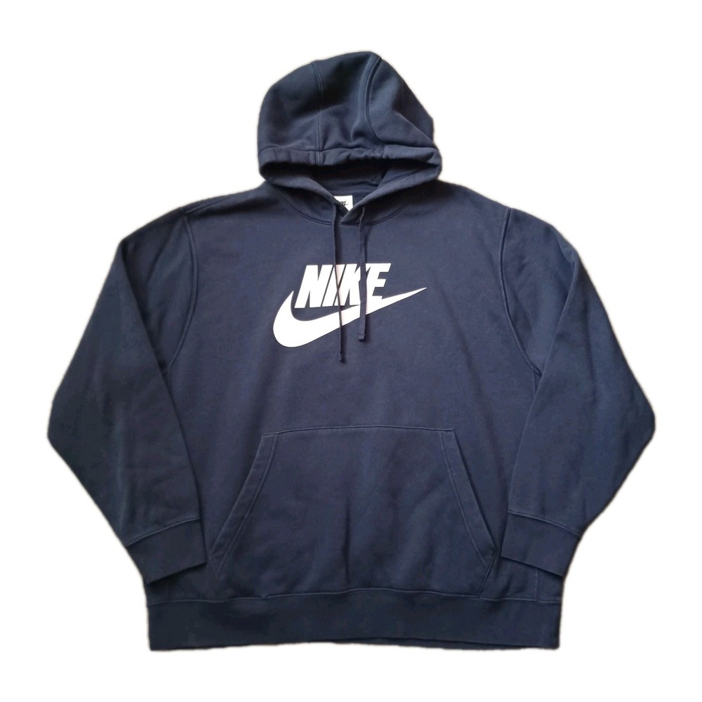 Nike Hoodie Mens XXL Blue Big Center Swoosh Spellout Pull Over Long Sleeve