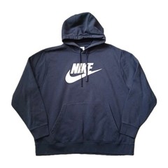 Nike Hoodie Mens XXL Blue Big Center Swoosh Spellout Pull Over Long Sleeve