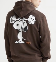 H&M Peanuts Snoopy Hoodie Brown Adult LARGE Mens Gym Strength Club Weights Gift