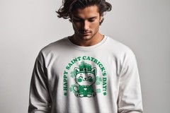 Happy Saint Catricks Day Cute Leprechaun Cat Design Men’s Sweatshirt