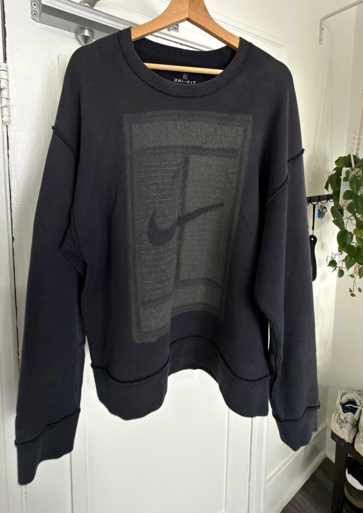 Nike Dri-FIT Men’s L Black Fleece Crewneck Pullover Sweatshirt Logo