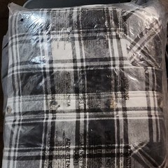 Men’s L Plaid Hooded Sweatshirt Gray/White/Blk Button Accent Drawstring Closure
