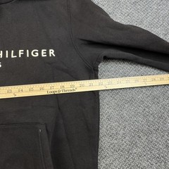 Tommy Hilfiger Hoodie Mens Medium Black Fleece Lined Kangaroo Pockets Drawstring