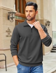 Men’s Solid Color Sweater Long Sleeve Mock Neck Dark Grey Polyester, Spandex