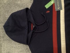 US Polo Assn Striped Navy Blue Pullover Hoodie Fleece Men’s Size S Cotton Blend