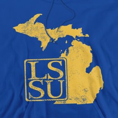 Lake Superior State Adult Pullover Hoodie State Shape, Royal Blue, S-3XL