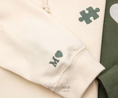 Matching Couples Hoodies, Embroidered Heart Puzzle Piece Sweatshirts