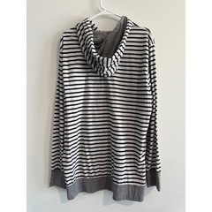 American Eagle Striped Henley Hoodie Mens XLT Black White Classic Fit Pullover