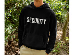 Security Hoodie Bold Letter Graphic Unisex Black Pullover Event Staff Sweatshirt