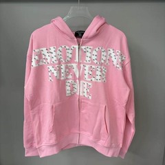 HIP HOP RHINESTONE EMOTION HOODED HOODIE CARDIGAN ZIP HIGH STREET SWEATSHIRT TOP