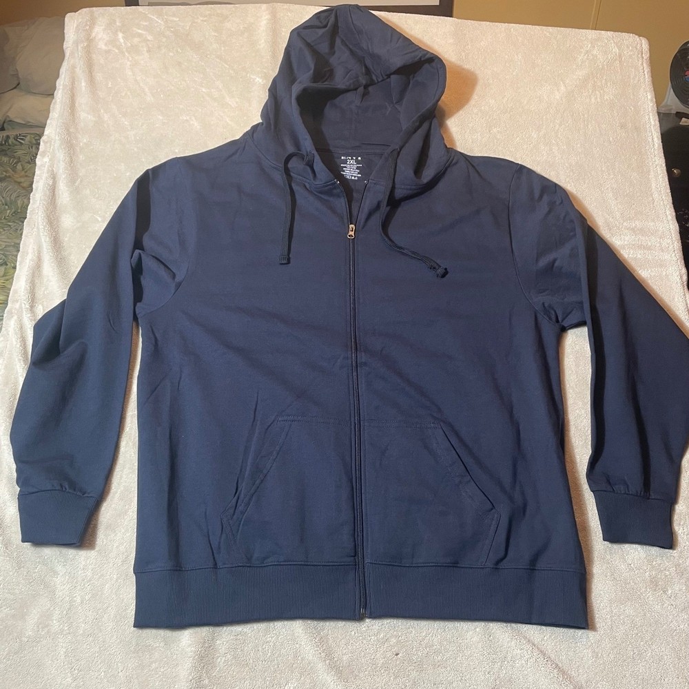 NWOT ENVY Mens Navy Blue Zip Up Hoodie Blank Sweatshirt Size 2XL C