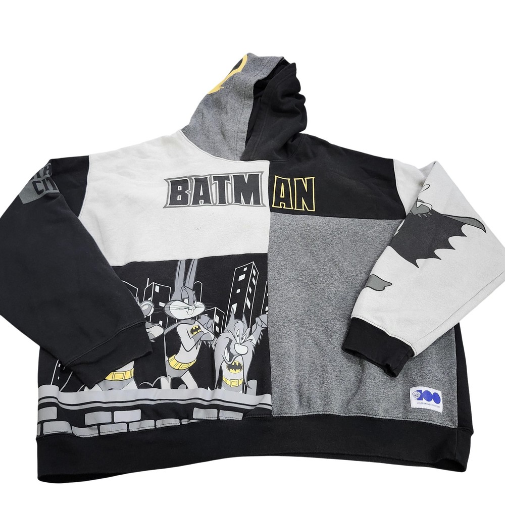 Warner Bros Hoodie Mens 3XL Gray Batman Looney Tunes Graphic Fleece Sweatshirt