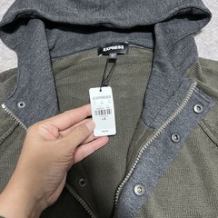Express Pullover Hoodie Men’s Size Large Green Gray 1/4 zip with buttons