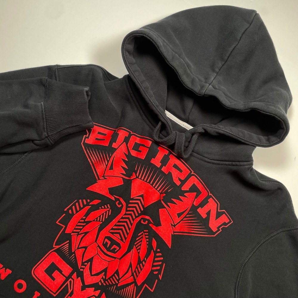 Mens Big Iron Gym Wolfpack Hoodie Black Red Wolf Graphic Sweatshirt Medium