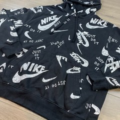 Nike Sportswear Club Hoodie Drawn Logo All Over Print Men’s Large Black/White